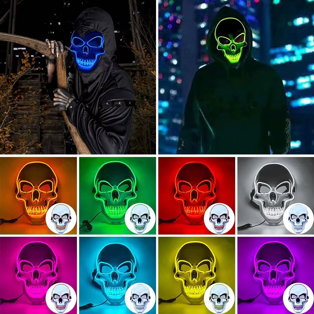 Fashion Horror Halloween Skull Mask LED Light Halloween Cosplay Mask Cosplay Costume LED Cold Light Mask Halloween Party