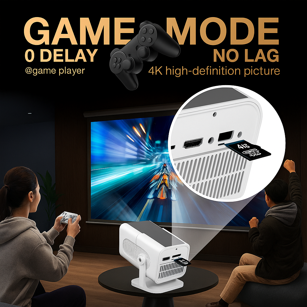 1080P Smart Gaming Projector with 20,000+ Retro Games & Dual Wireless Gamepads (WiFi + Bluetooth) 64GB
