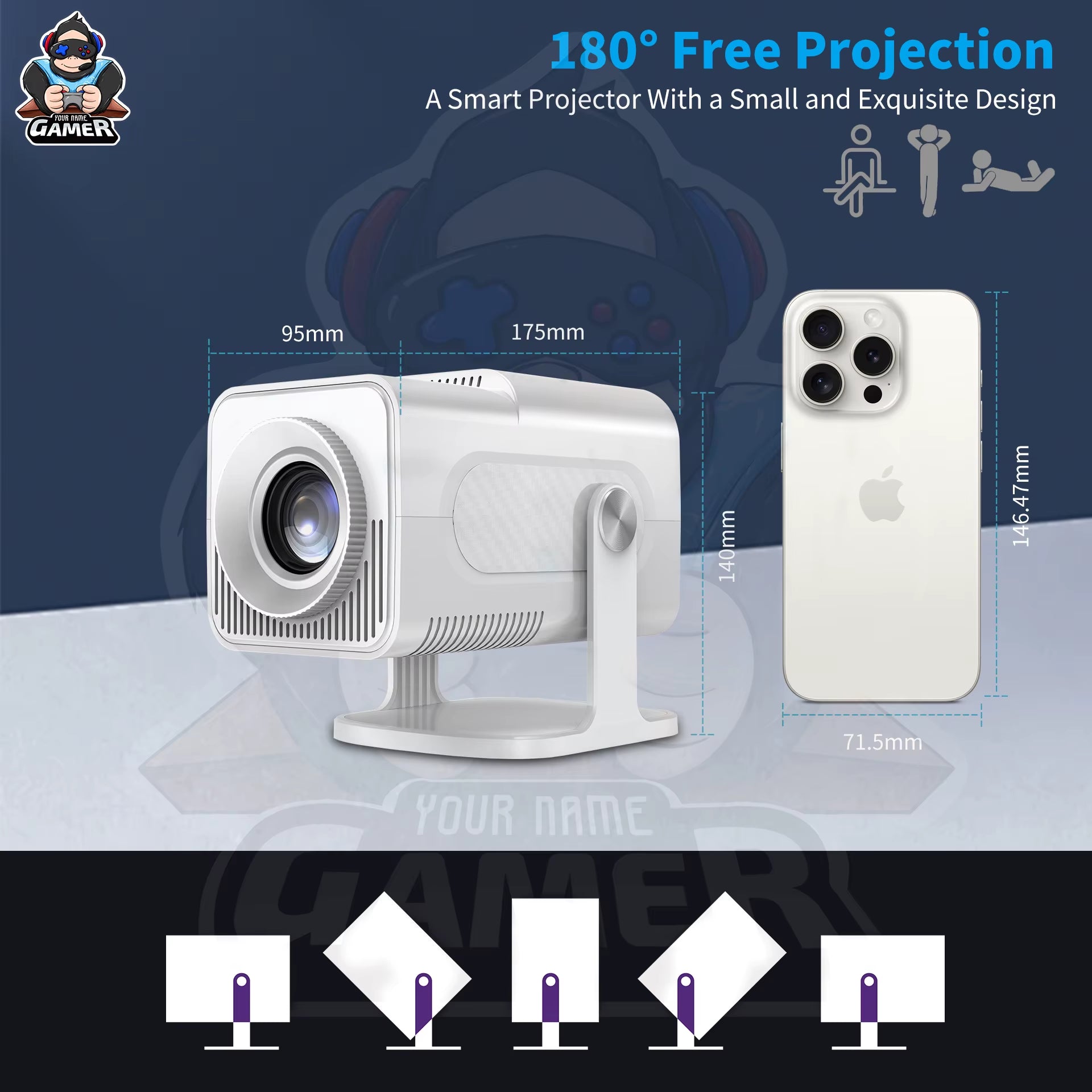White Hcs350Pro Retro Video Game Consoles Android12.0 HD TV OS System WIFI Portable Intelligent Projector 720P Home Projector