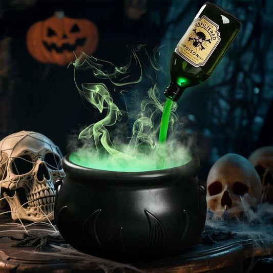 1Pcs Witch Cauldron Decoration with Magic Levitation Potion Bottle and Atomizer Dark Plastic Magic Basin Suitable for Halloween